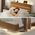 thumbnail image 5 of Feonase Floating Bed Frame King with Led Lights and Charging Station, Wood Full Size Bed Frame with Storage Headboard, Heavy Duty Metal Slats, No Box Spring Needed, Easy Assembly,Walnut, 5 of 8