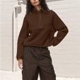 thumbnail image 2 of HAJWOH Womens Fleece Cropped Half Zip Fuzzy Sweatshirts Warm Sherpa Pullover Stand-Up Collar Varsity Jackets with Zipper Pockets, 2 of 7