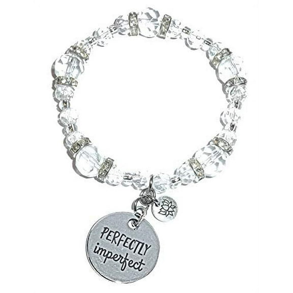 Hidden Hollow Beads Crystal Stretch Charm Bracelet, Women’s Message Dangle, Comes Packaged In A Beautiful Gift Bag (Perfectly Imperfect)