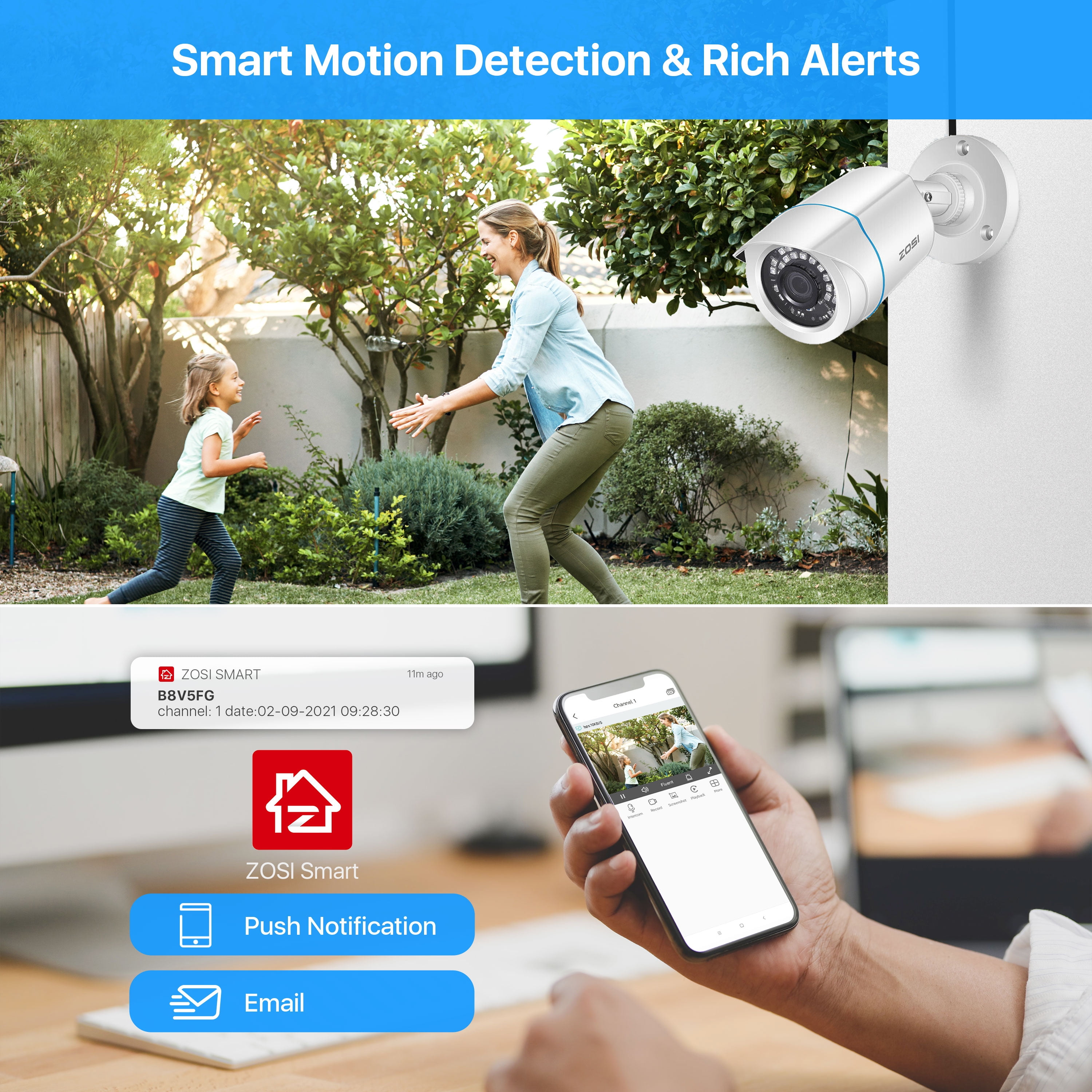 ZOSI 5MP Lite CCTV Security Camera System 1080P 8CH DVRwith 1TB Hard drive Home Outdoor 2.0MP Wired Surveillance Camera,24/7 Record