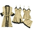 thumbnail image 3 of Weiqiqre Womens Pajamas Satin Robe Set 4Pcs Pjs Silk Sleepwear Lace Cami Shorts Loungewear, 3 of 4