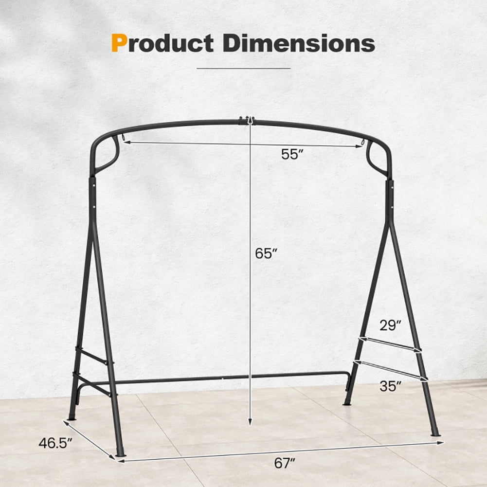 Aimee Lii Outdoor Metal Swing Frame with Extra Side Bars, Front Porch Swing, Black