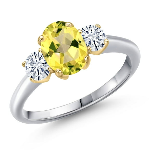 Gem Stone King 10K Two Tone Gold Canary Mystic Topaz and White Moissanite Engagement Ring for Women | 2.02 Cttw | Oval 8X6MM | Gemstone November Birthstone | Size 5