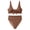 Brown, variant on High Waisted Bikini Set for Women Tie Front Ribbed 2 Piece Bathing Suit V Neck Tummy Control Beach Swimwear Size M