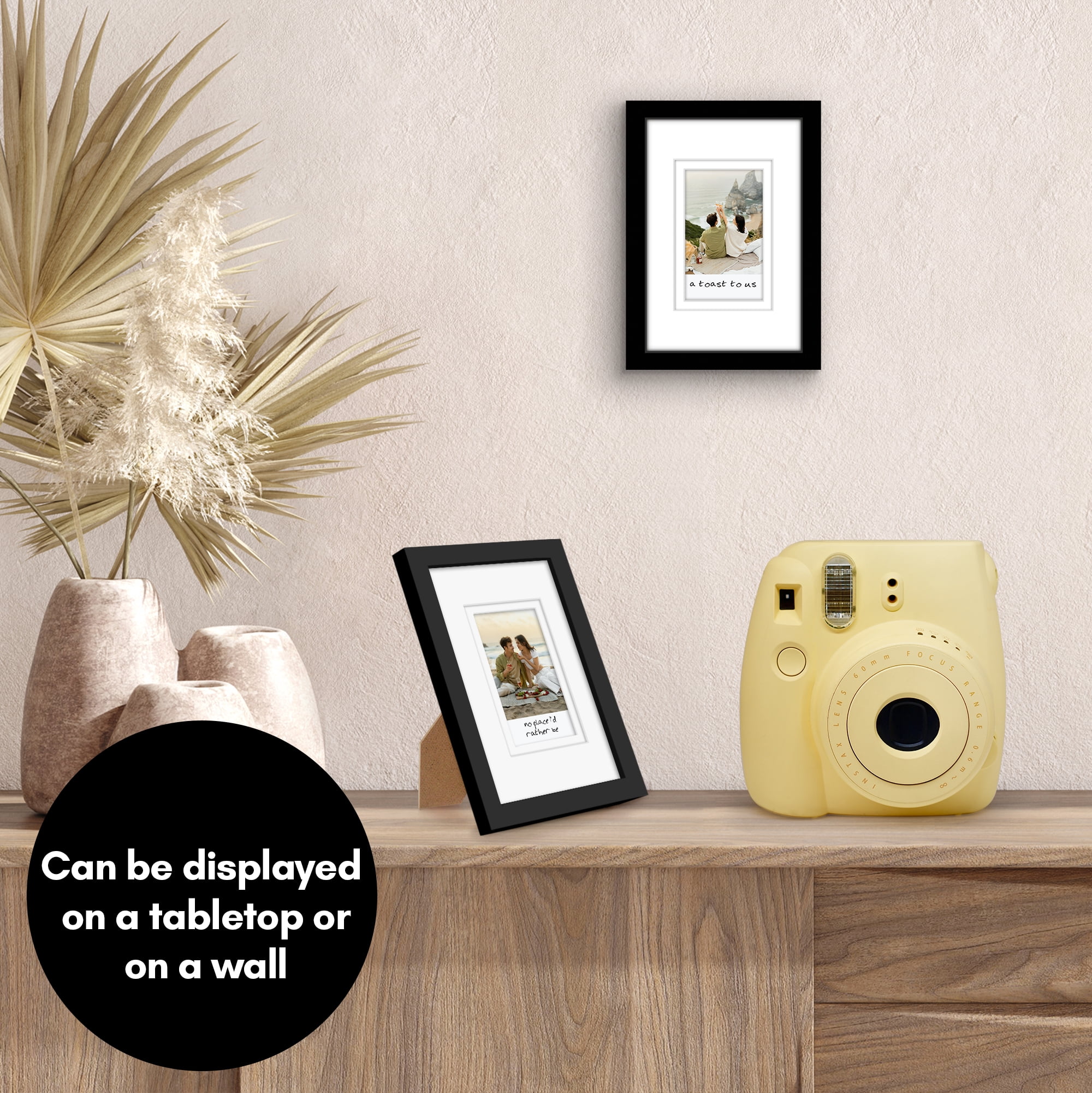 Americanflat 4x6 Picture Frame with Shatter-Resistant Glass with 2x3 Mat Instant Print Photos Mini - Black