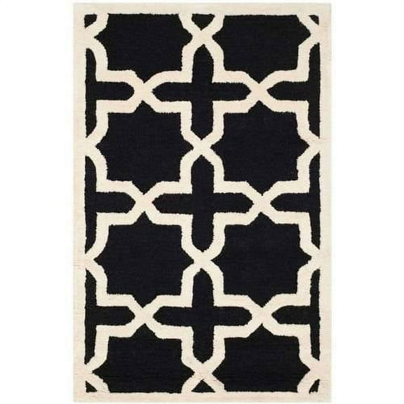 SAFAVIEH Cambridge Liz Geometric Wool Area Rug, Black/Ivory, 4' x 4' Square