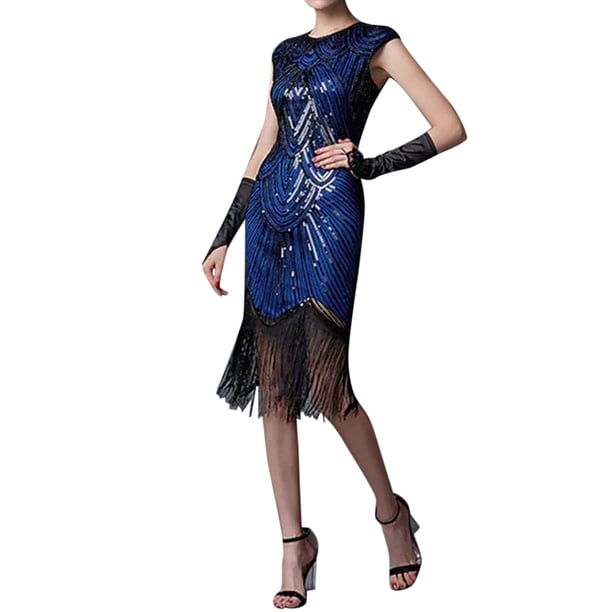 Vestido vintage con lentejuelas y borlas para mujer de los años 20 - Disfraz gótico de fiesta para tallas grandes - Ropa sexy y casual para salir por la noche