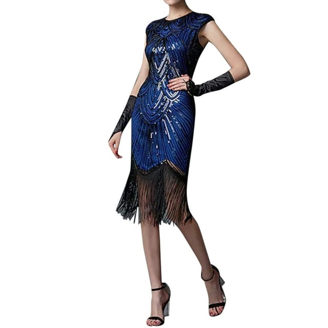 Vestido vintage con lentejuelas y borlas para mujer de los años 20 - Disfraz gótico de fiesta para tallas grandes - Ropa sexy y casual para salir por la noche