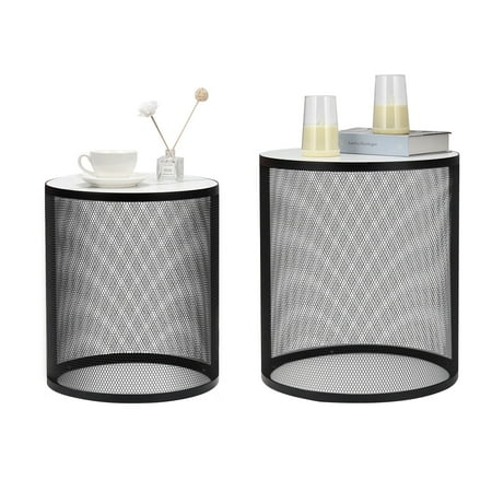 CoSoTower Set of 2 Nesting Metal Round Coffee Table, Side Table MDF Top End Table Nightstand for Indoor Multifunctional Use