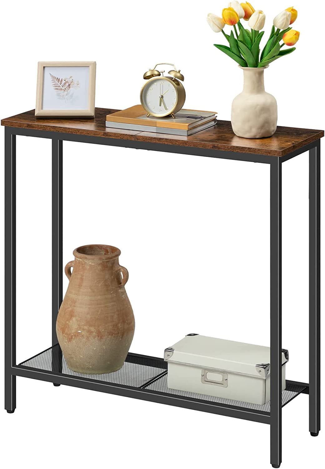 HOOBRO 29.5" 2 Tier Narrow Console Table Entryway Table Hallway Living Room Rustic Brown BF74XG01