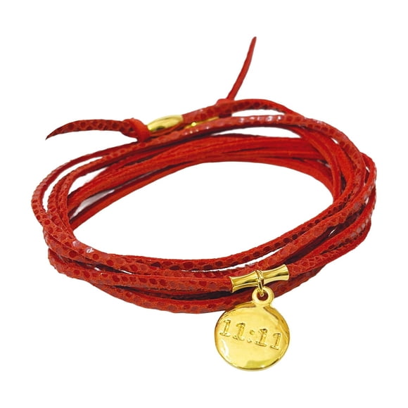 Vangania Pulsera manifestación 11:11 de cuero vacuno vueltas con dije dorado