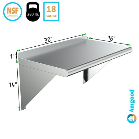 

AmGood 30 Long x 16 Deep Stainless Steel Wall Shelf | NSF Certified | Appliance & Equipment Metal Shelving | Kitchen Restaurant Garage Laundry Utility Room