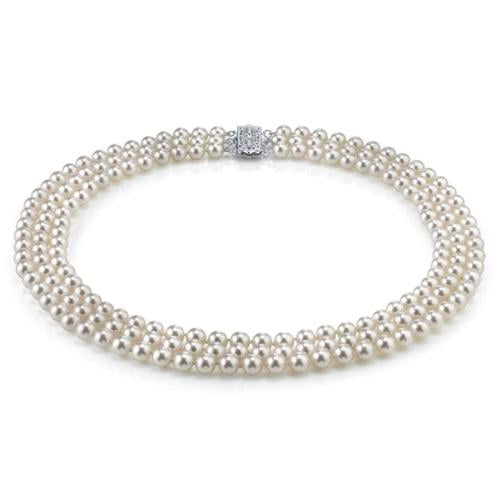 Radiance Pearl 14k Gold AAA Quality White Freshwater Pearl Triple Strand Necklace (7-8mm) White Gold... by Overstock