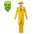 thumbnail image 3 of Disfraz de Jim Carrey para adulto, disfraz de Cosplay unisex de película, máscara verde, uniforme amarillo, traje de Halloween, actuación, 3 of 5