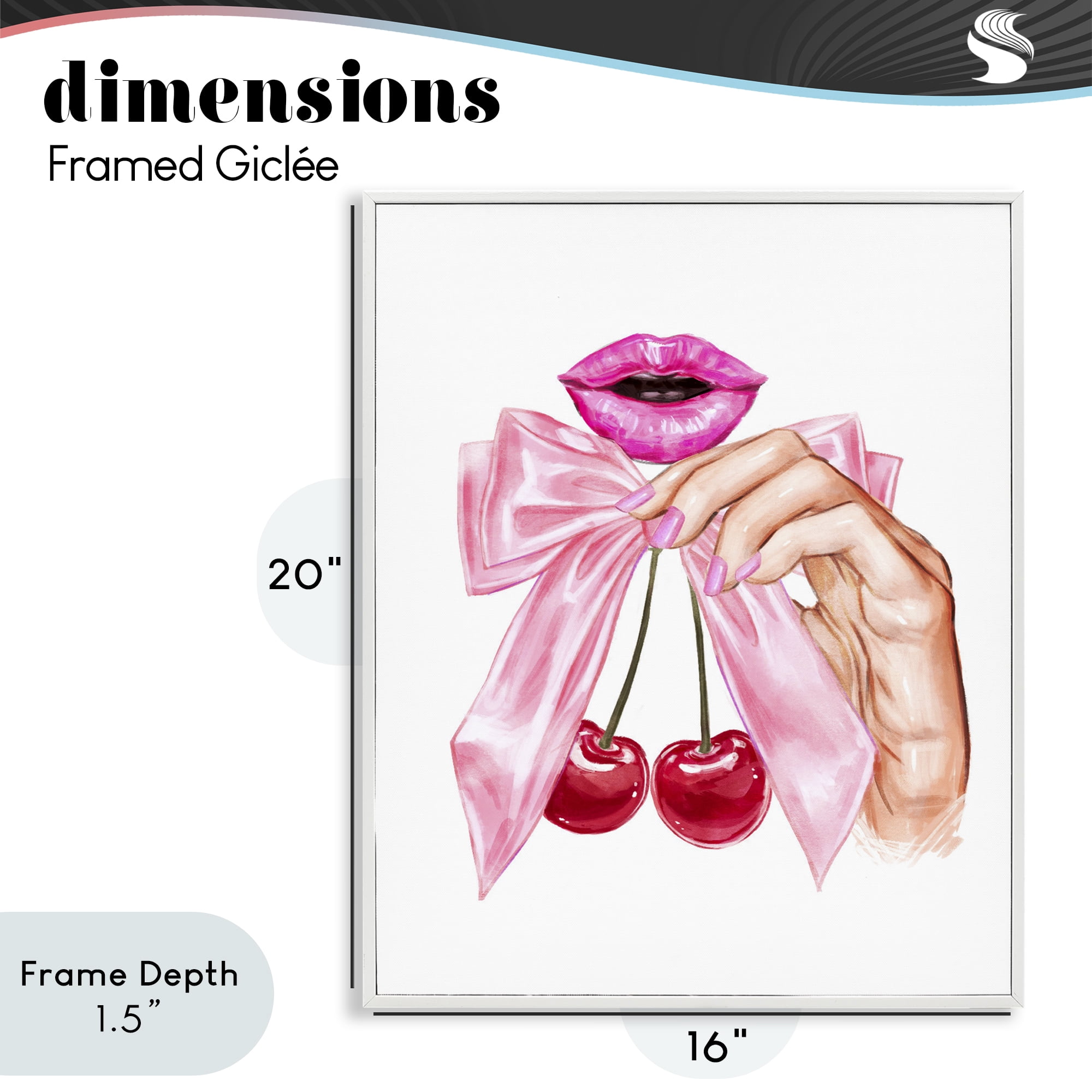 Stupell Industries Lips & Feminine Cherries White Framed Giclee Art, design by Ziwei Li