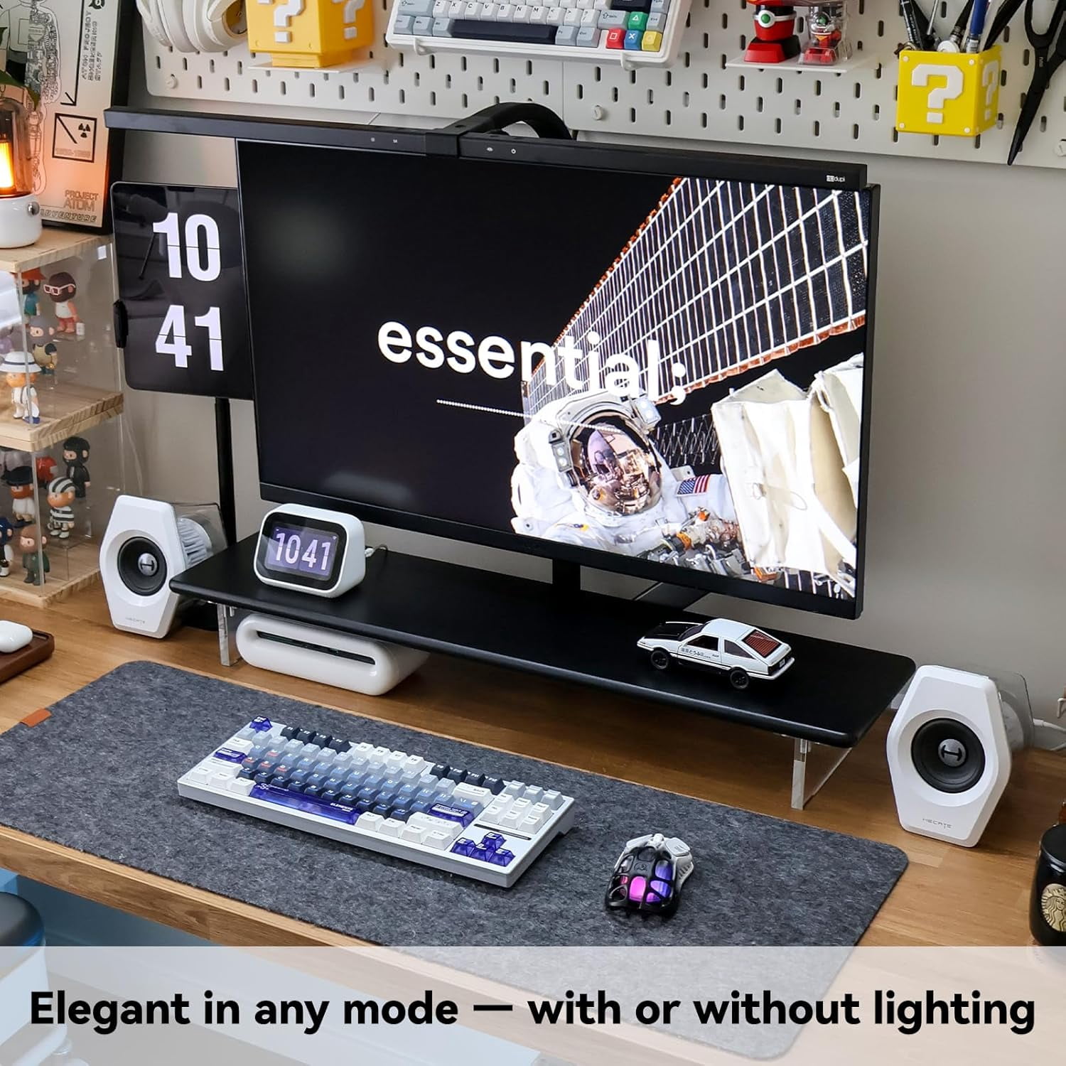 Bamboo Monitor Stand Riser with RGB Lights,31.5 Inches Desktop Shelf with Acrylic Legs Supports for Desk, PC Computer Monitor, Laptops, Printer, Speakers (Black)