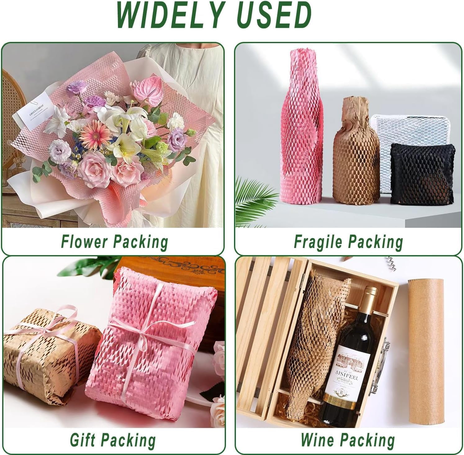 Honeycomb Packing Paper,12 inch x 200 ft Bubble Cushioning Wrap for Moving,Products Gifts Wrapping Paper,Recyclable and Biodegradable Shipping Materials with 20 Fragile Sticker Labels