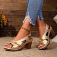 thumbnail image 3 of Platform Heels for Women Open Toe Cut out Bowknot Chunky Heeled Sandals Comfortable Ankle Strap Wedding Party Dress Shoes Gold Size 7, 3 of 6