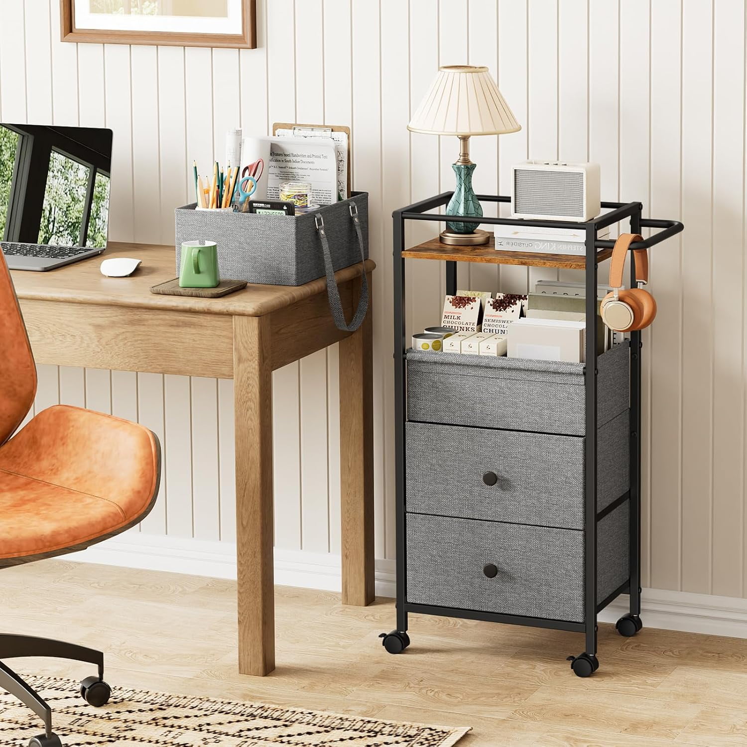 Diaper Caddy Organizer Cart with Drawers - 3In1 Rolling Storage Cart for Crib Bedroom Art &  (Black)