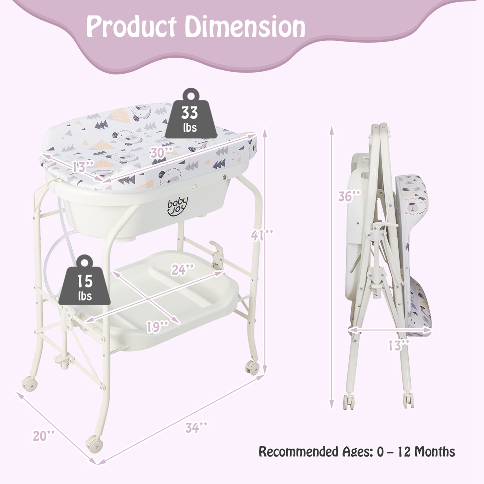 Babyjoy Baby Changing Table with Bathtub Folding Portable