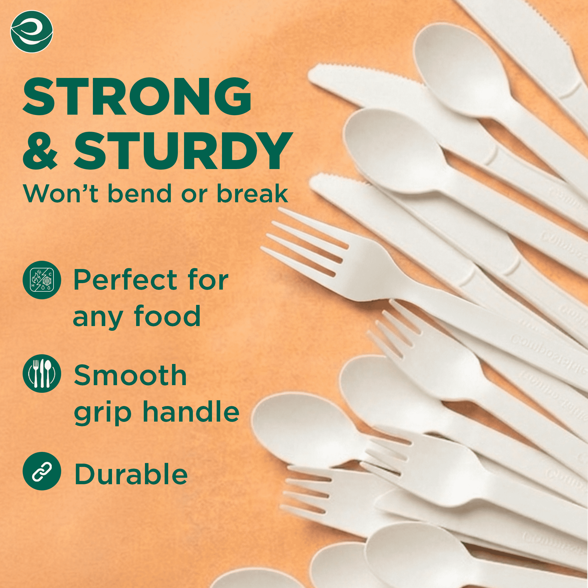(3 pack) ECO SOUL Plant-Based Compostable Cutlery Set – Forks, Spoons, Knives – 24 Count