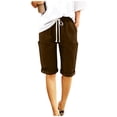 thumbnail image 2 of YTCAMLO Folded Hem Womens Linen Shorts Casual Oversized Hiking Cargo Shorts Comfy Bermuda Shorts with Pockets Summer Lounge Shorts, Brown XL, 2 of 9