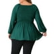 thumbnail image 3 of Blusa de mujer de talla grande Agnes Orinda, con peplum fruncido, cuello redondo, manga larga, estilo babydoll, de gasa, talla 4X, color verde, 3 of 6