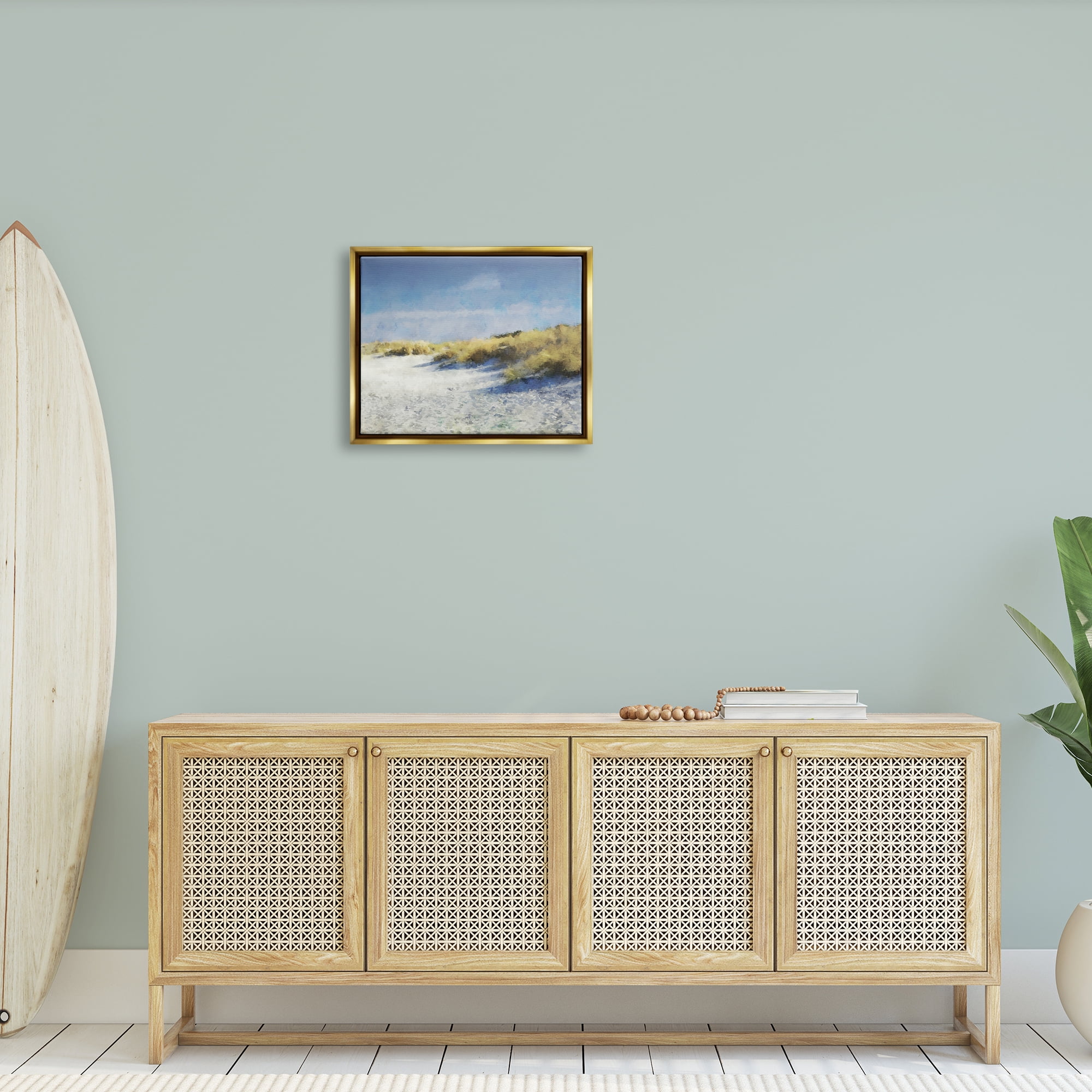 Stupell Beach Reeds Sandy Coast Landscape Painting Gold Floater Framed Art Print Wall Art