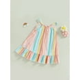 thumbnail image 3 of Kids Girl Dresses, Sleeveless Off Shoulder Striped Print Casual Party Street Princess Dress, 3 of 9