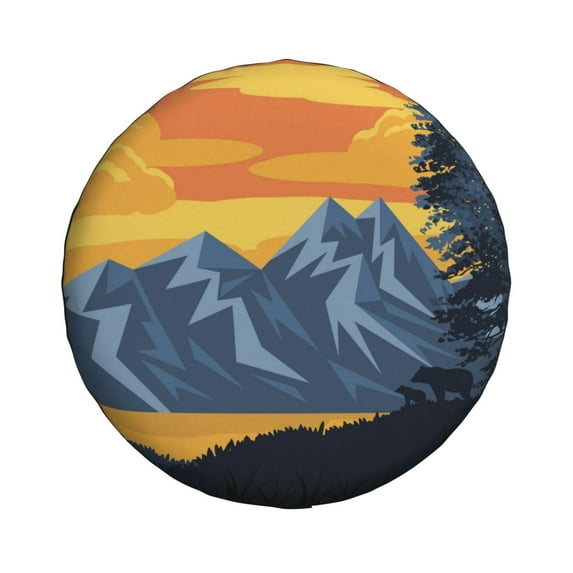Waterproof Spare Wheel Cover, Mountains Sunset Forest Pattern Adjustable Wheel Cover For Jeep Trailer RV SUV Car, 17 inch