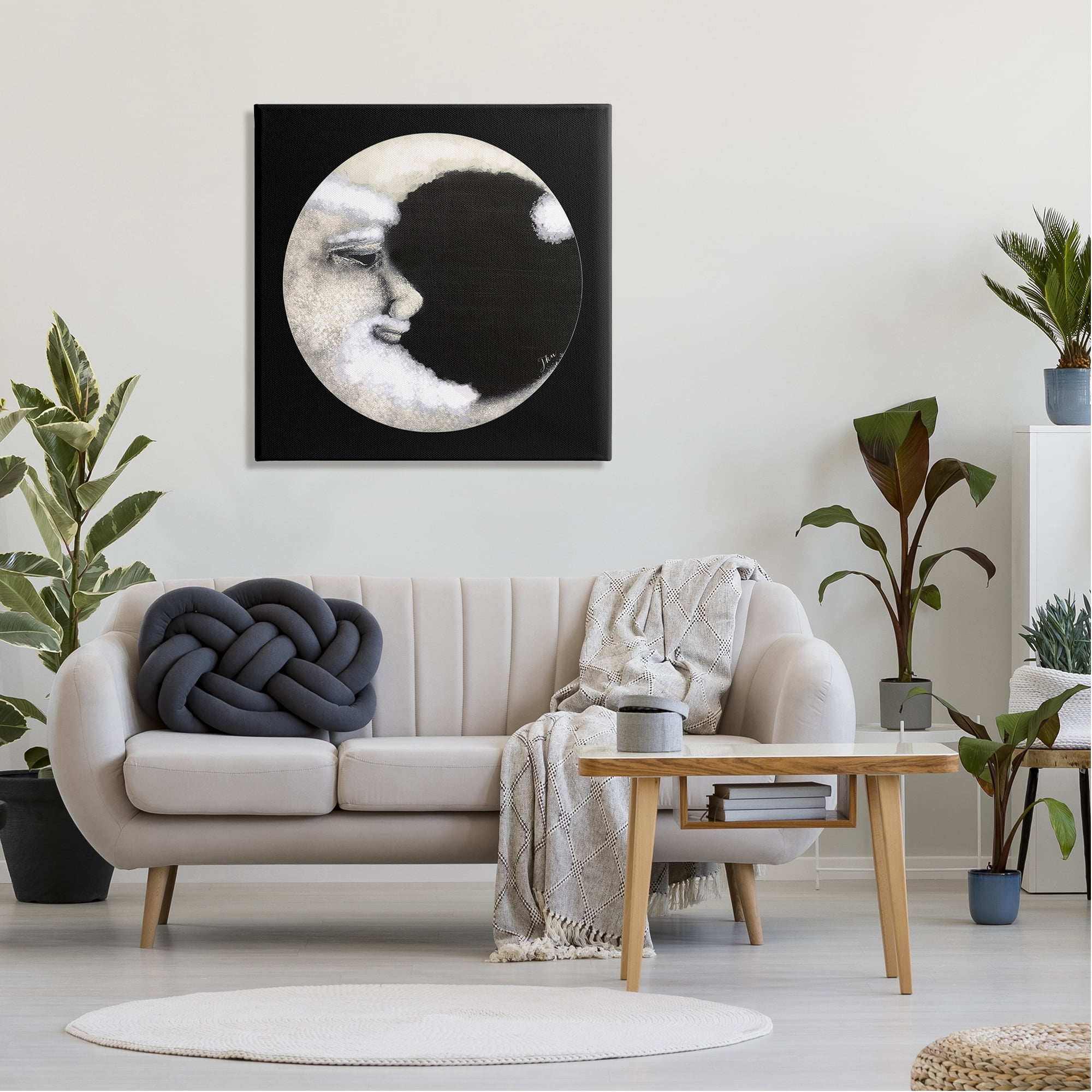 Stupell Smiling Round Moon Face Landscape Painting Gallery Wrapped Canvas Print Wall Art