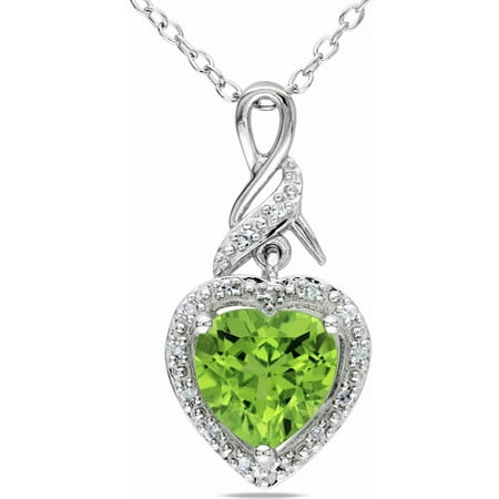1-2/3 Carat T.G.W. Peridot and Diamond-Accent Sterling Silver Heart Pendant, 18