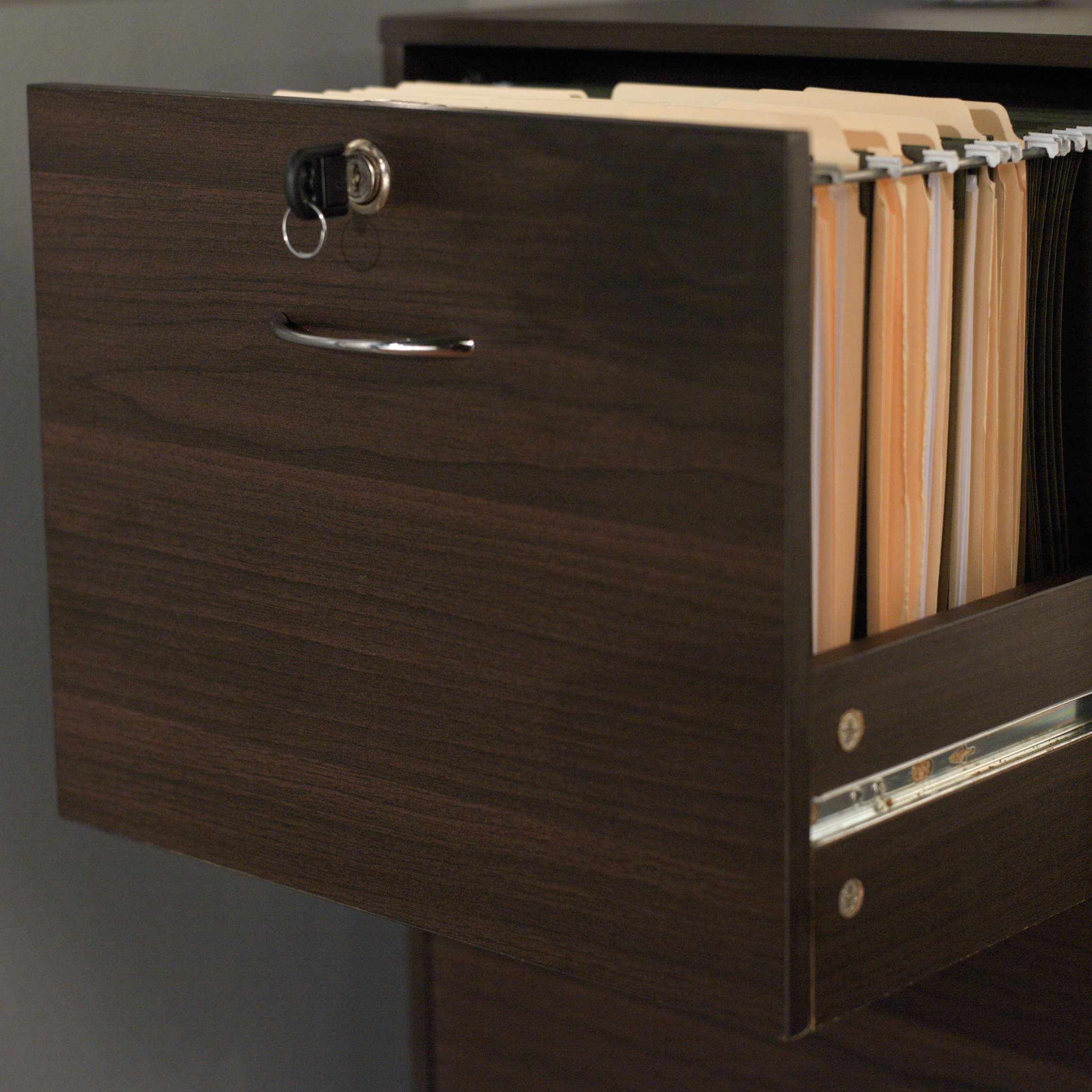 Wilson Vertical Wood Lockable File Cabinet with 2 Drawers, Brown