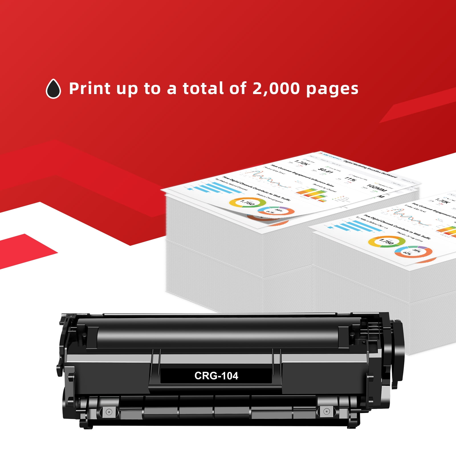 104 Black Toner Cartridge Compatible for Canon 104 CRG 104 CRG104 FAX-L100 MF4370dn D420 Satera MF4110 MF4270 MF4690 LBP2900 FAX-L140 FAXPHONE L90 ImageCLASS MF4150 MF4350d Printer Ink 2-Pack