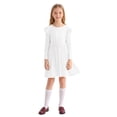 thumbnail image 3 of Actgleam Girls Ruffle Long Sleeve Dress Knit Cute Casual with 2 Pockets Dresses,White,5-11Years, 3 of 8
