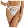thumbnail image 2 of HOWPAY High Waisted Bikini Bottoms Women Crochet Hollow out V Cut Full Coverage Bathing Suit Bottoms Solid Color Beach Pool Swimsuit Brief White L, 2 of 4