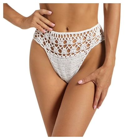 2DXuixsh Women s Bikini Shorts Summer Beachwear High Waisted Bikini Bottom Handmade Crochet Thong Swimwear Sexy Bikini Mid to High Waisted Swim Trunks White Size L