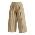 thumbnail image 4 of Women's Pleated Wide Leg Capri Culotte Pants Elastic High Waist Textured Lightweight Wrinkle Resistant Casual Fit Khaki XXL, 4 of 7