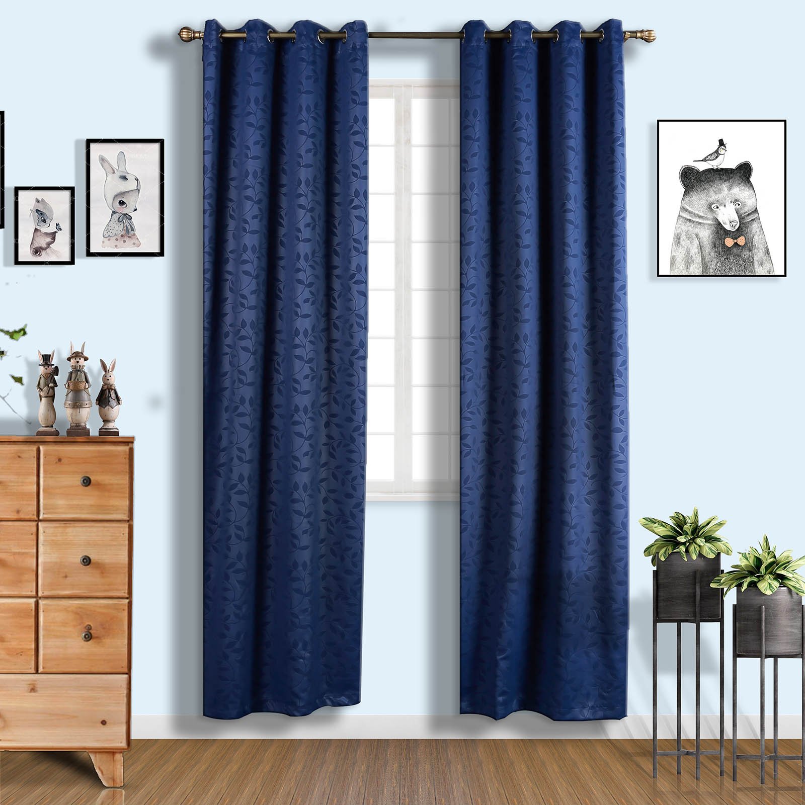 Navy Blue Soundproof Curtains | 2 Packs Embossed Curtains | 52 x 108