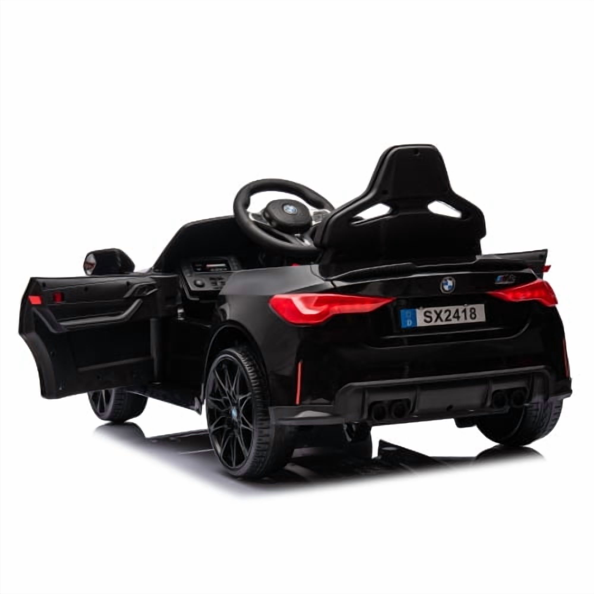 BMW M4 Kids Ride on Car Toy with Remote Control, 12V Powered Ride on Toys Cars W/Bluetooth/USB/MP3, Battery Display, LED, Handle with Wheels & Pull, Electric Car for Boy Girl, Black