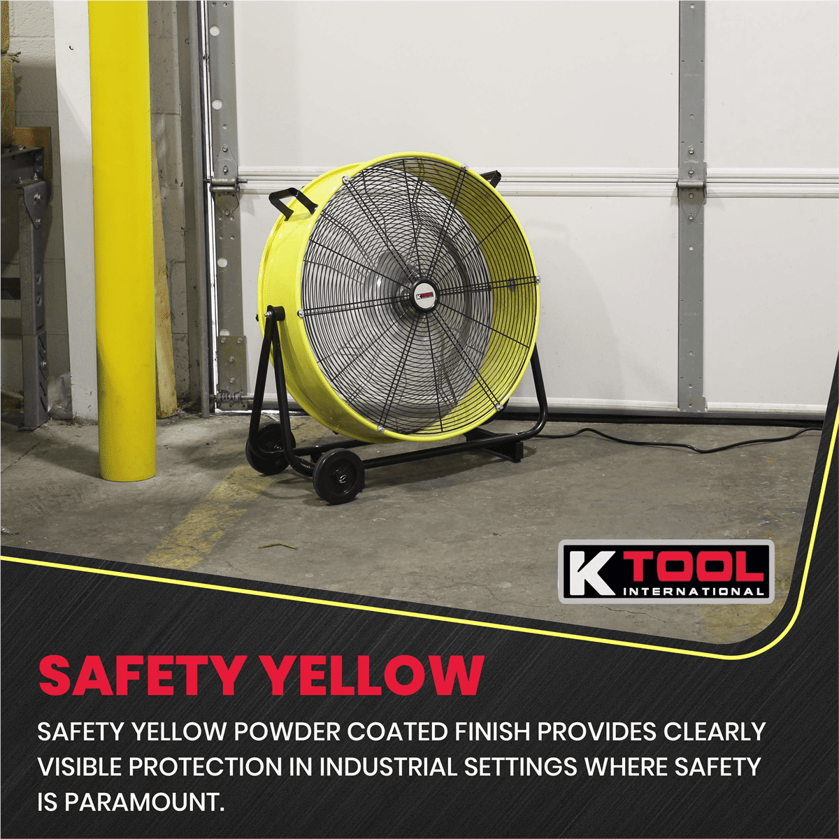 K Tool International 77740 24" Direct Drive Yellow 2-Speed Drum Fan with Wheels