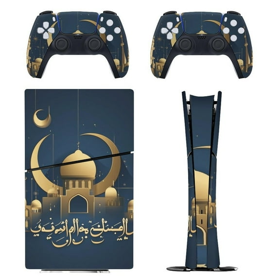 Skin Sticker for PS5 Slim Standard PS5 Pro Disc Digital Edition Console and Controllers Decals for Playstation 5 (Happy New Hijri Year Arabic,PS5 Pro Disc Edition)