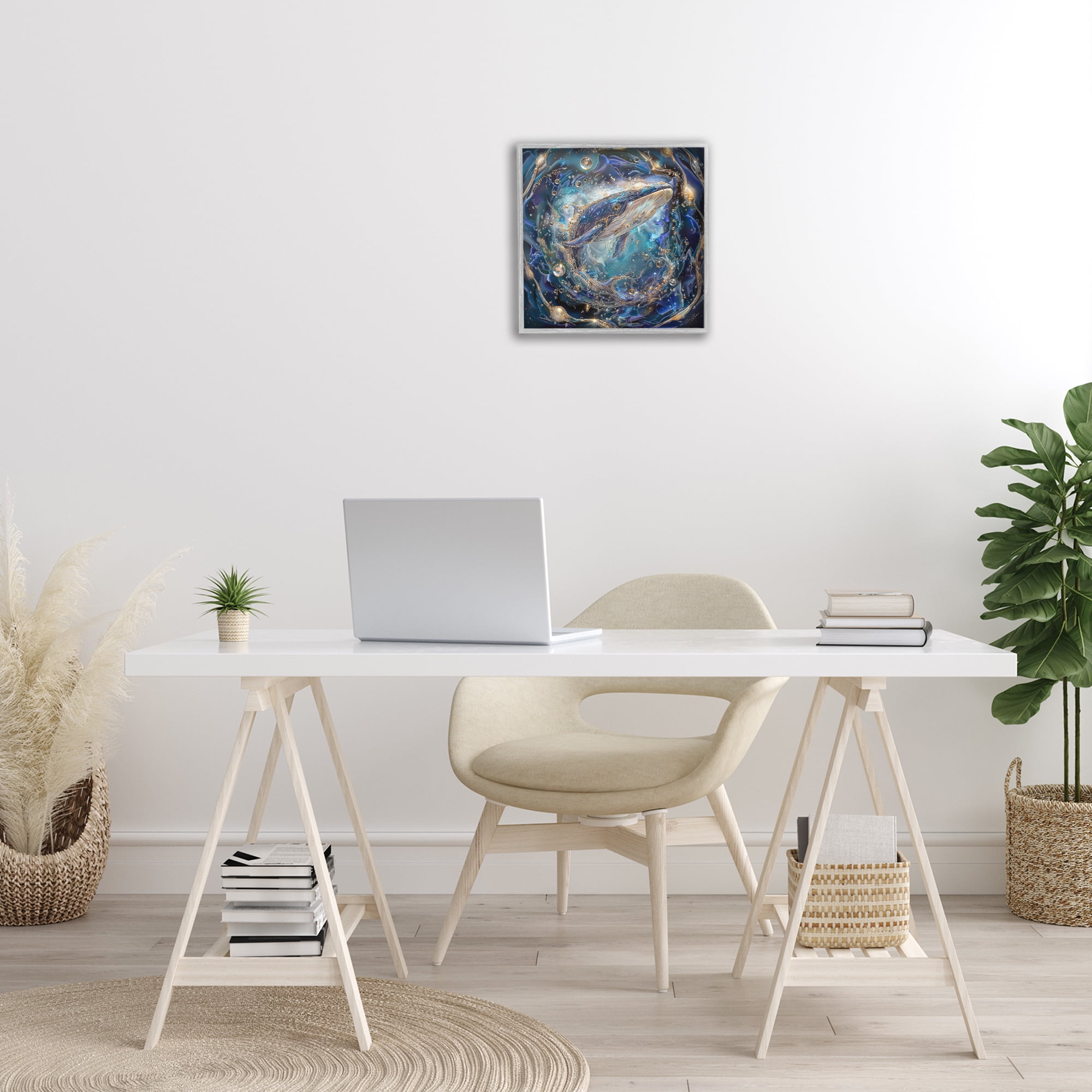 Stupell Industries Echoes Of Abyss Whale Animals & Insects Painting Gray Framed Art Print Wall Art, 17 x 17