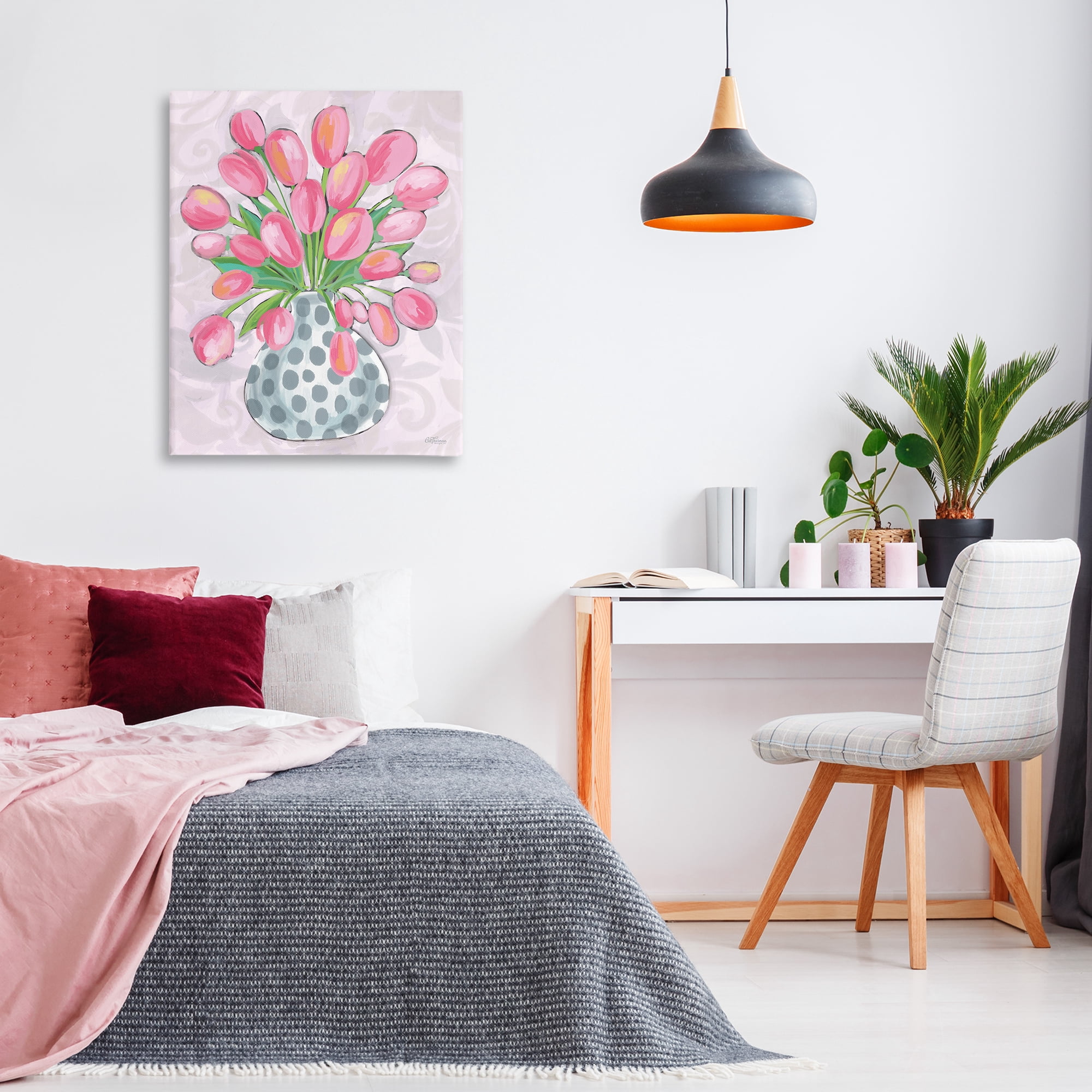 Stupell Industries Round Pink Tulips Botanical & Floral Painting Gallery Wrapped Canvas Art Print Wall Art, 30 x 40