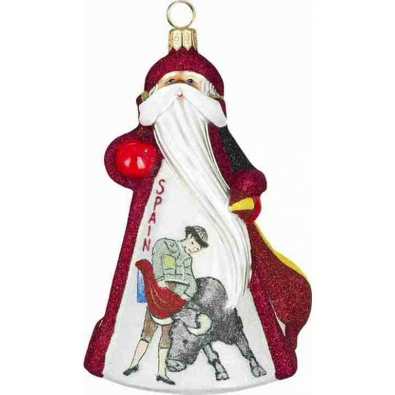 Spanish Santa with Bull Fighter Polish Glass Glitterazzi Christmas Ornament