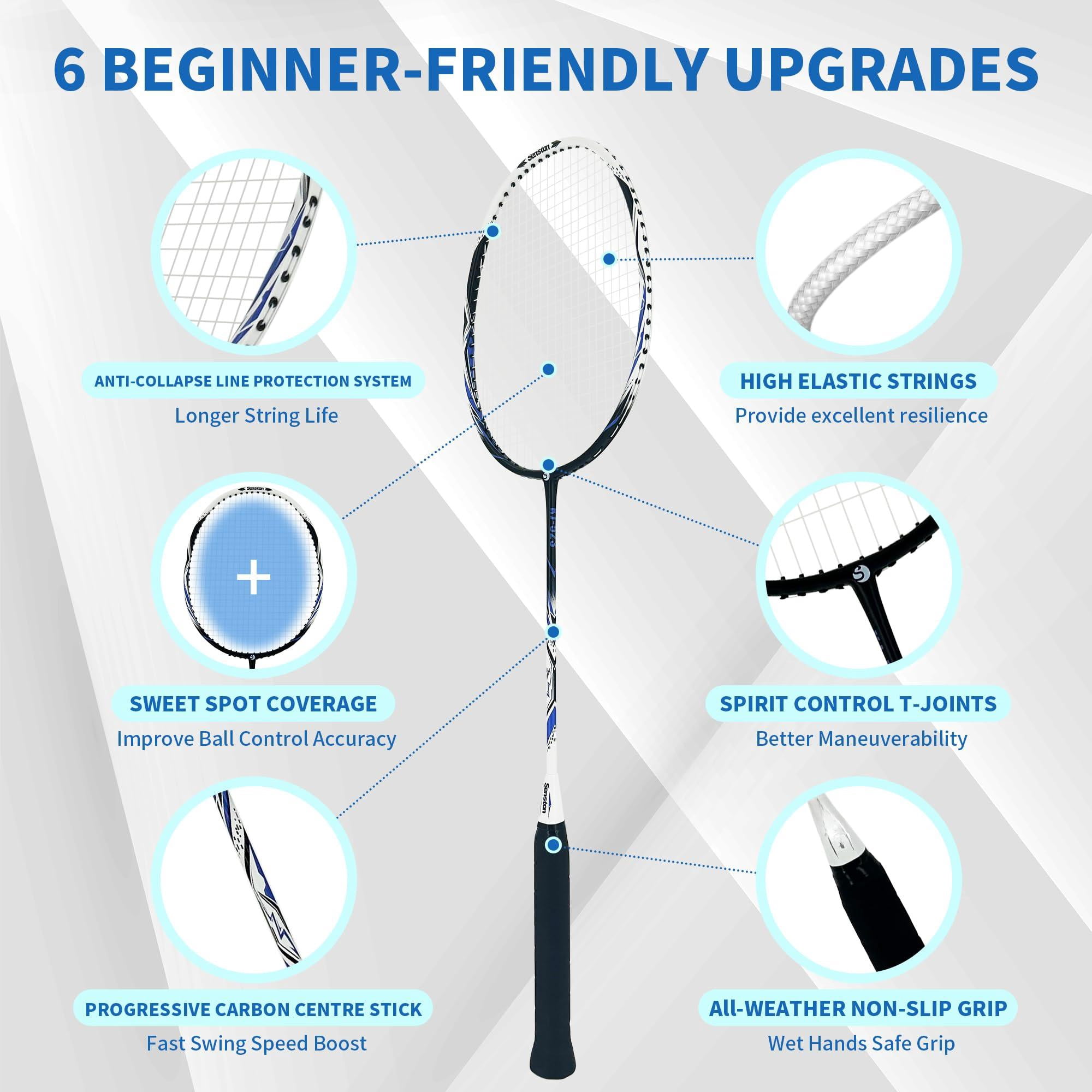 Carbon Composite Badminton Rackets For Beginners - Complete 2-player Kit With Bag | Lightweight & Easy To Use Backyard  Park Indoor Outdoor Play