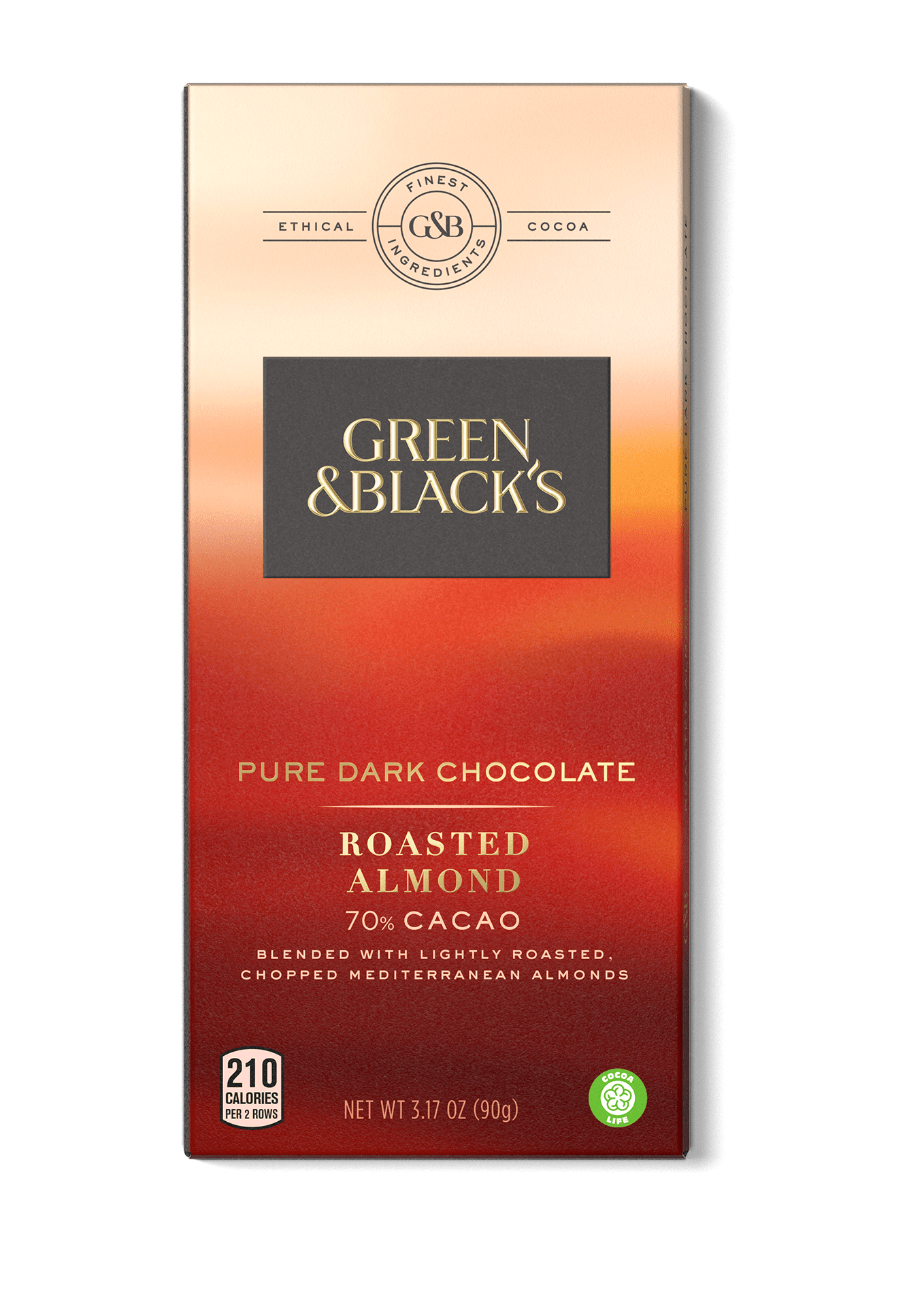 Green and Black's Pure Dark Chocolate Bar, 70% Cacao with Roasted Almonds, 3.17 Oz by Mondelez