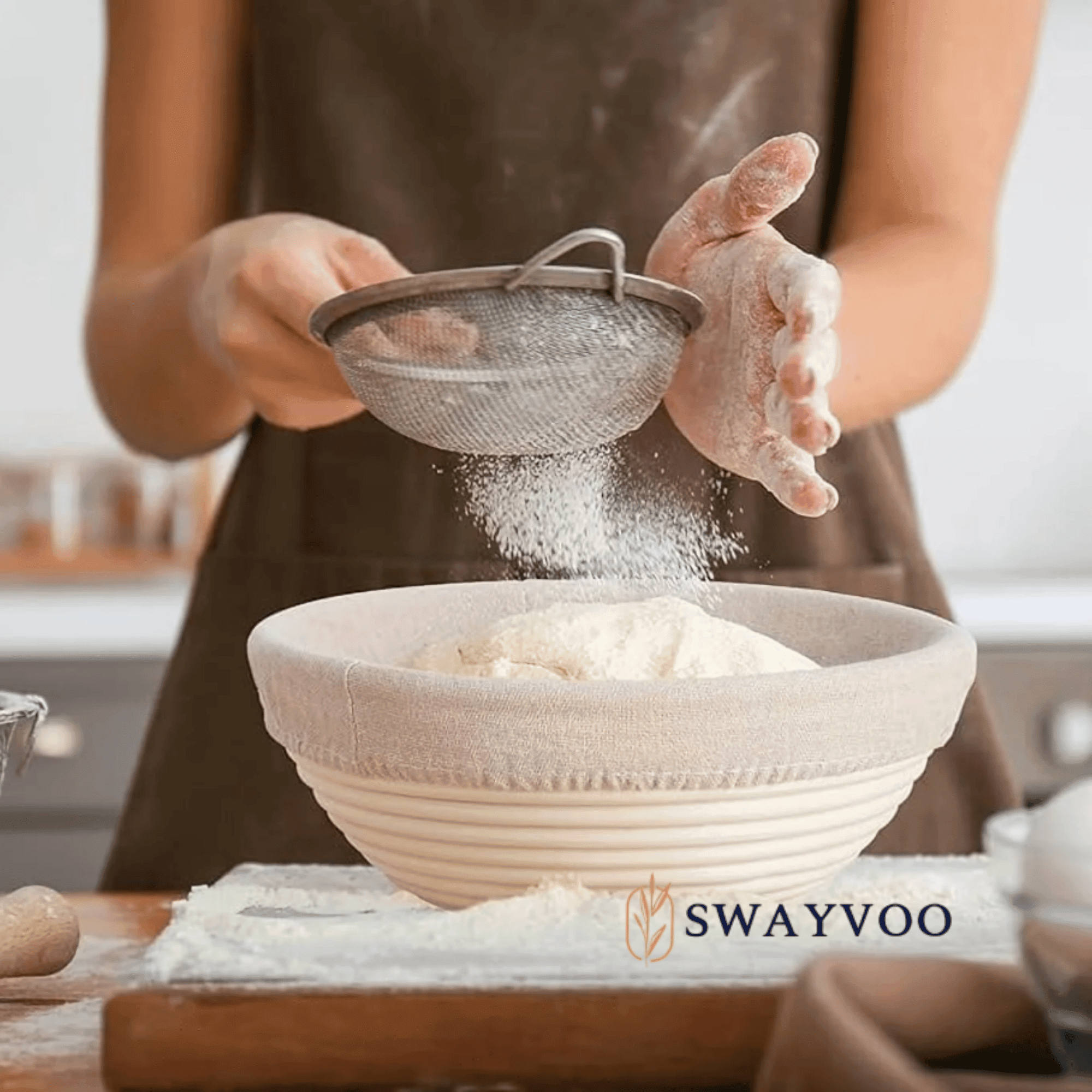 Swayvoo Banneton Bread Proofing Basket Set of 2, 9-Inch Round Rattan Baskets with Liners, Sourdough Baking Supplies