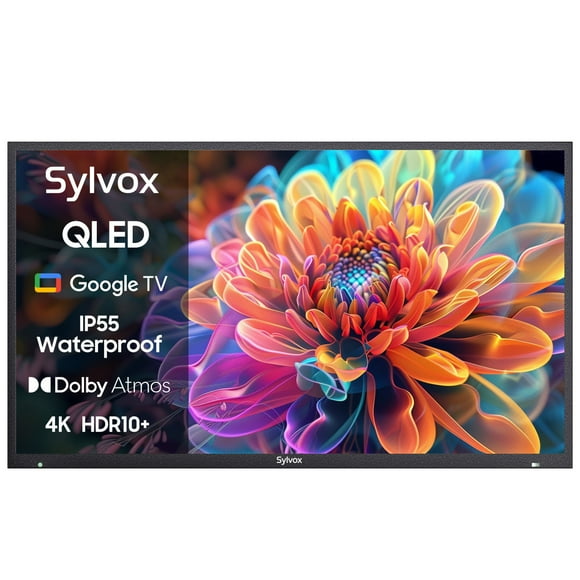 SYLVOX Outdoor TV, 55'' QLED TV, 4K UHD Smart TV, 1000nits High Brightness Google TV with Dolby Atmos, Support Google Assistant, Chromecast, Waterproof TV for Partial Sun (Deck Pro QLED 2.0)