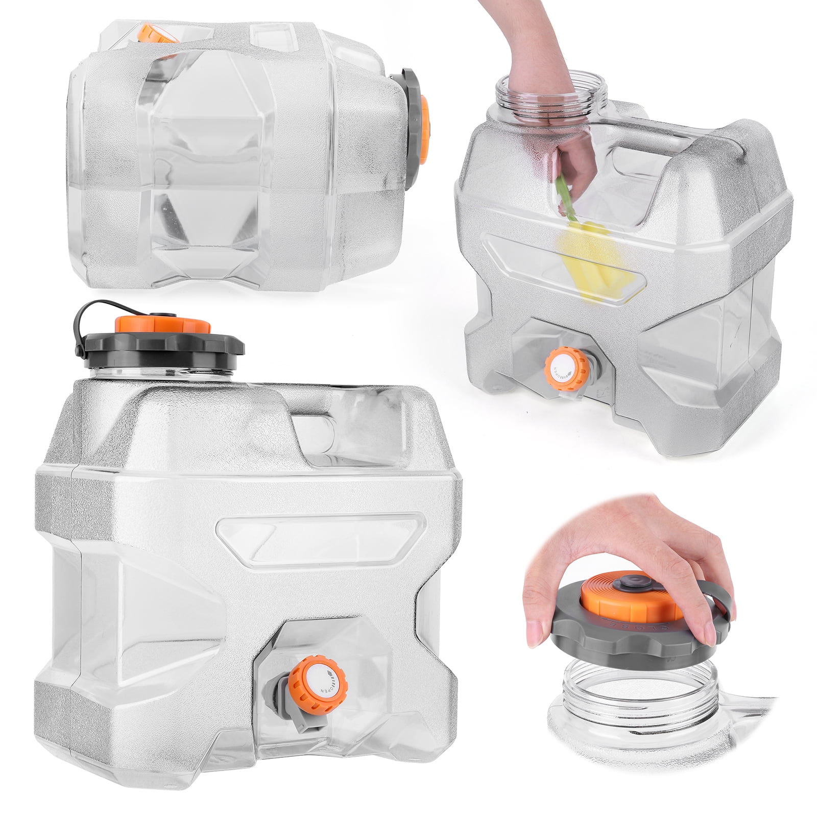 HUISZJ 3.2Gal Water Tank, Transparent Gray Water Jug, Emergency Portable Water Container for Outdoor Hiking Camping